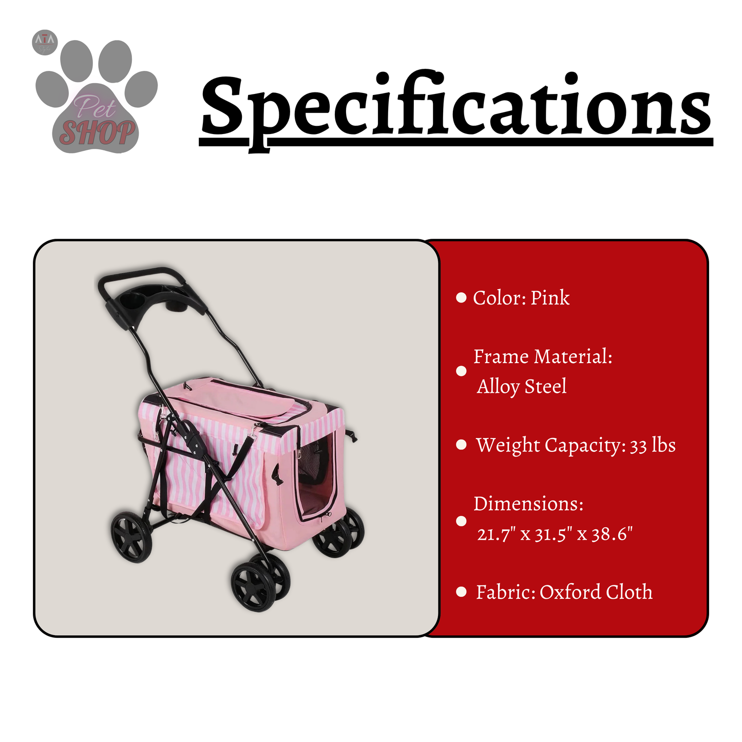 3-in-1 Folding Pet Stroller with Detachable Carrier