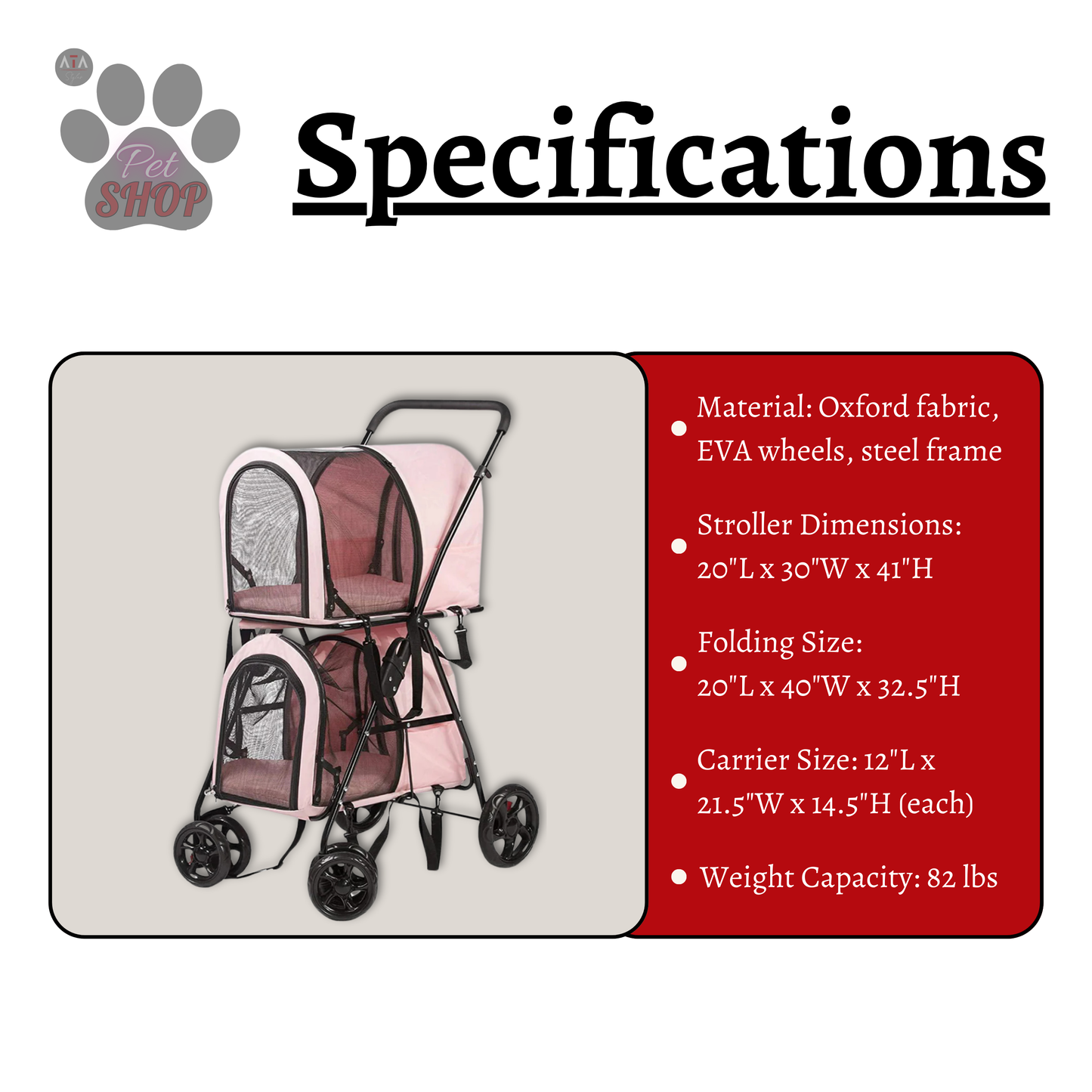 Detachable Double Pet Stroller