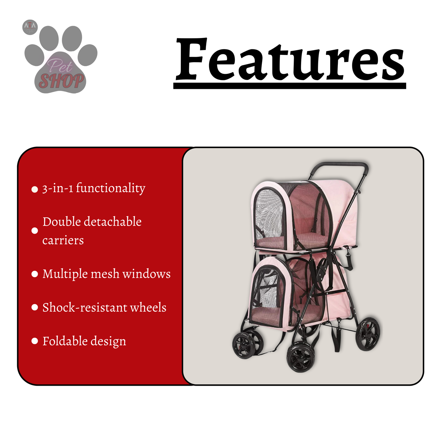 Detachable Double Pet Stroller