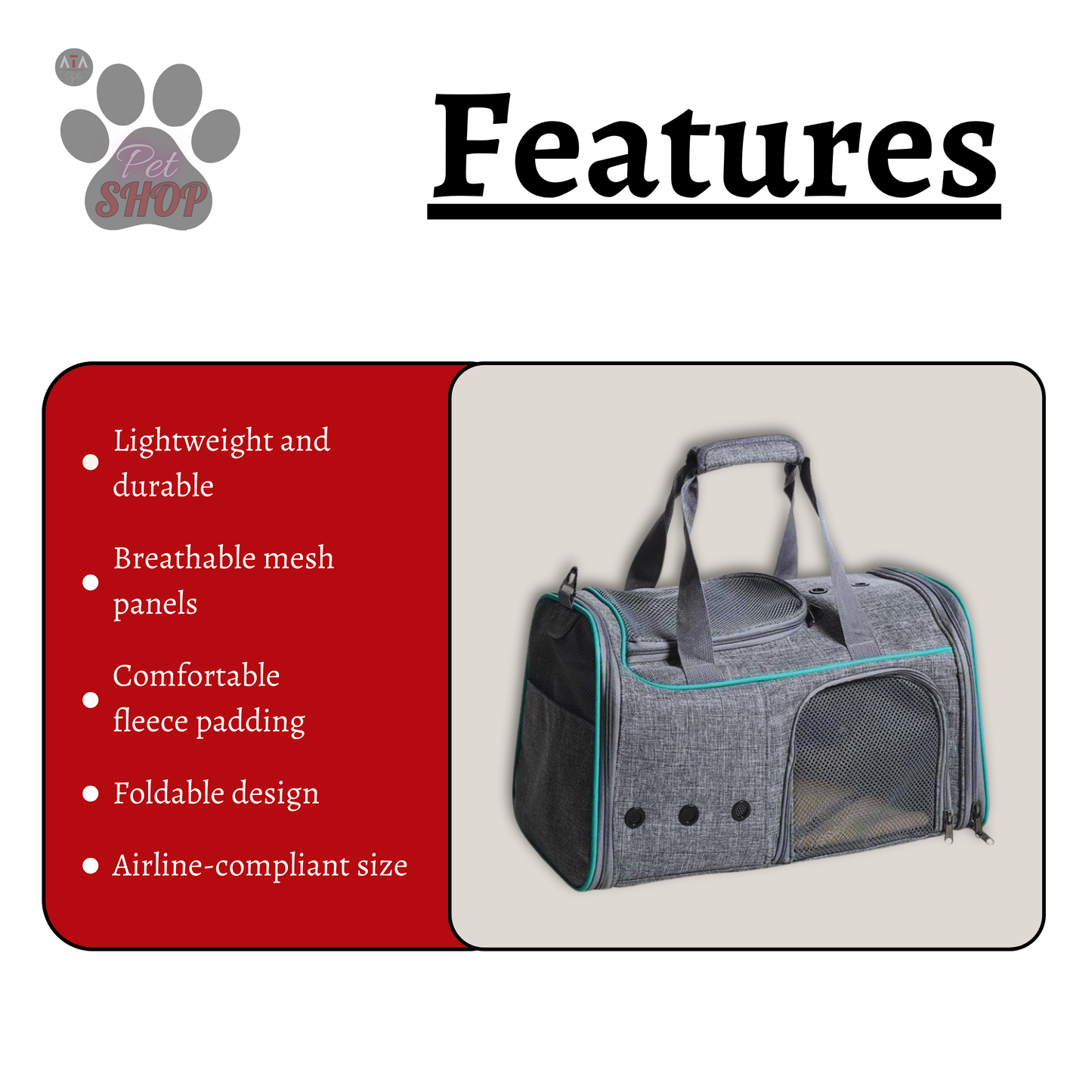 Travel Pet Carrier for Cats & Small Dogs (up to 16.5lbs)