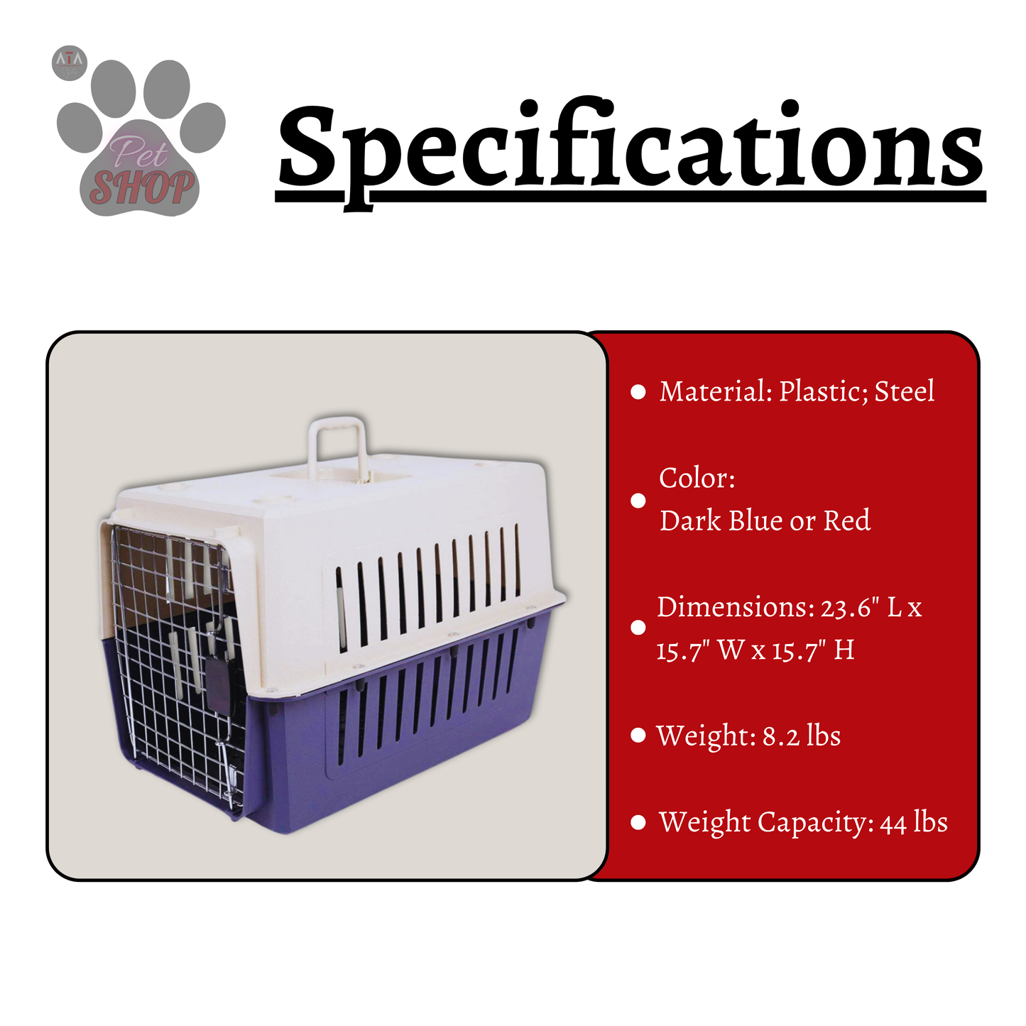 Plastic Pet Carrier Cage (Large)