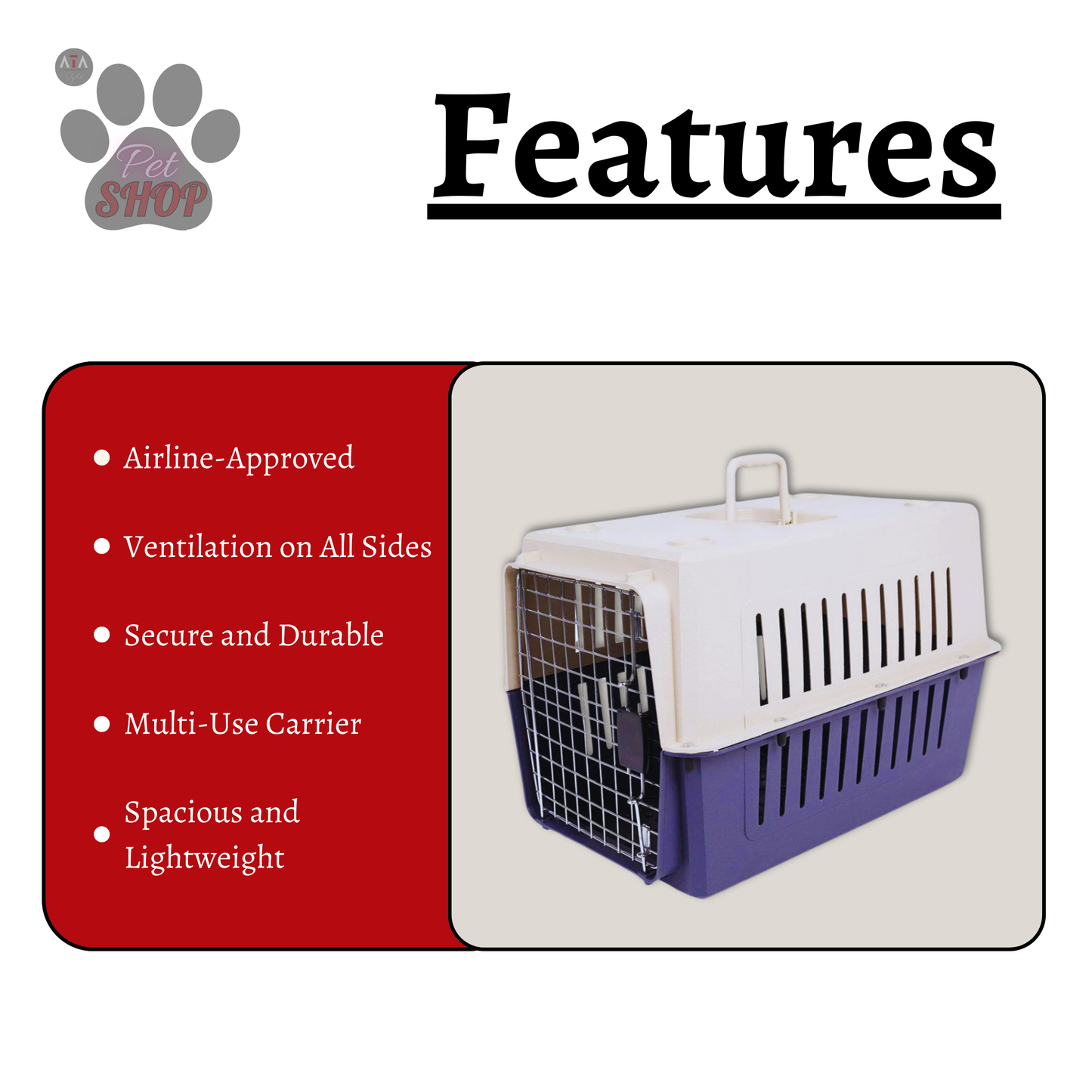 Plastic Pet Carrier Cage (Large)