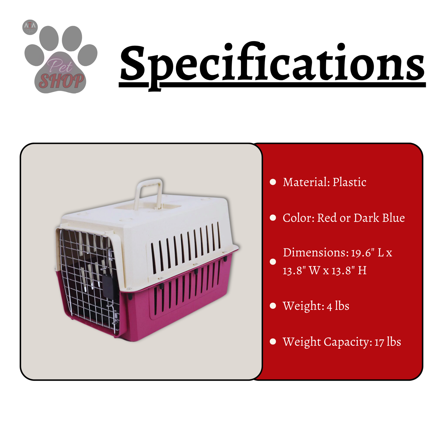 Plastic Pet Carrier Cage (Large)